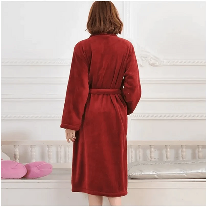 Stevvex unisex fleece bathrobe burgundy red knee-length with belt, cozy indoor sleepwear on Tampa Home & Garden Store