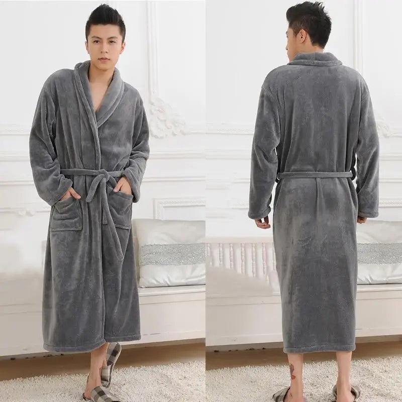 Unisex gray fleece bathrobe by Stevvex with belt, plush indoor robe on Tampa Home & Garden Store