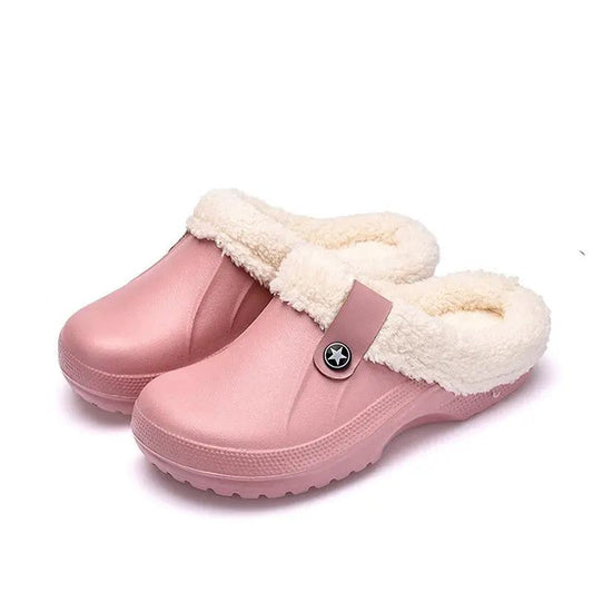 Stevvex pink unisex home slippers with plush fur lining indoor winter clogs on Tampa Home & Garden Store