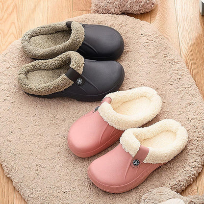 Unisex fur-lined winter clogs in gray and pink by Stevvex, plush fleece lining, slippers on Tampa Home & Garden Store