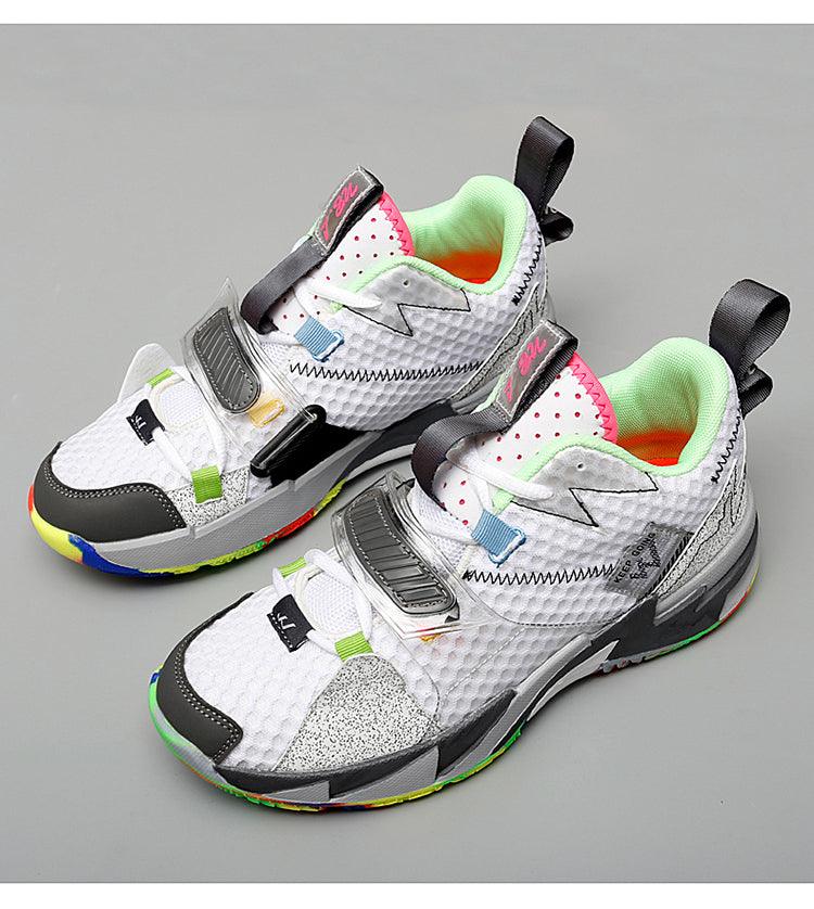 Unisex high-top breathable basketball shoes Stevvex white mesh neon lining rainbow outsole on Tampa Home & Garden Store
