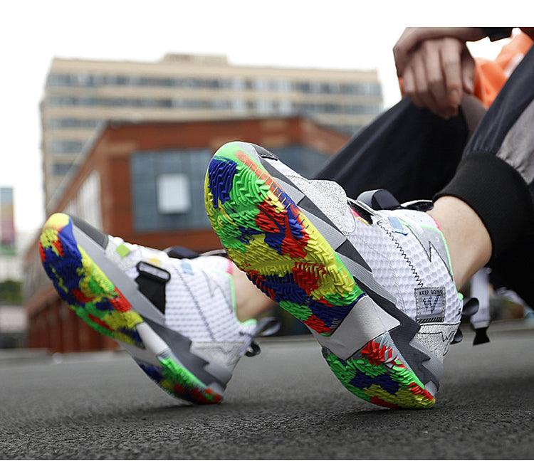 Stevvex unisex high-top breathable basketball shoes with rainbow multicolor outsole on Tampa Home & Garden Store