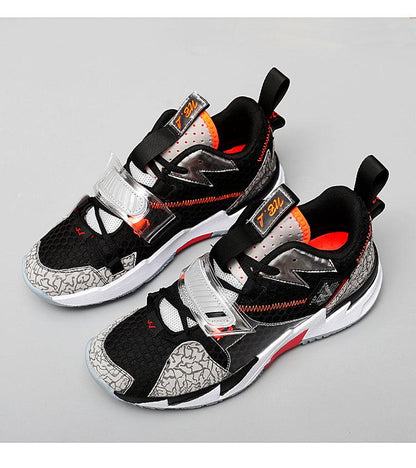 Stevvex unisex high-top basketball sneakers, black mesh, orange accents, straps, pair on Tampa Home & Garden Store