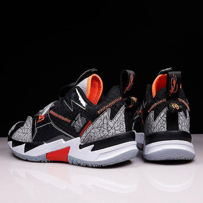 High-top basketball shoes, Stevvex, black/orange with grey panels, non-slip sole on Tampa Home & Garden Store