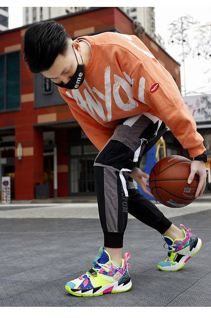 Stevvex high-top basketball shoes rainbow colorway breathable non-slip for outdoor play on Tampa Home & Garden Store