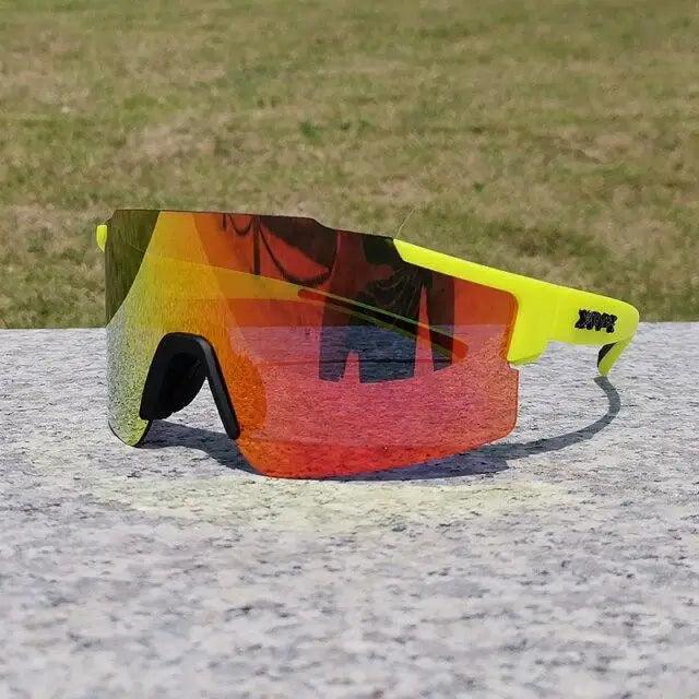 Unisex polarized sunglasses Stevvex neon yellow frame orange mirrored lenses cycling on Tampa Home & Garden Store