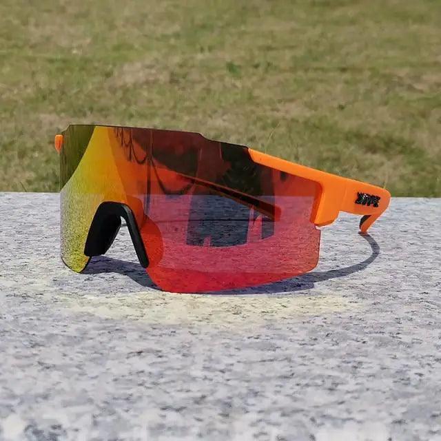 Stevvex unisex polarized sports sunglasses with orange frame and mirrored lens on Tampa Home & Garden Store