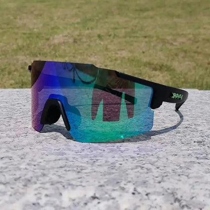 Unisex polarized sunglasses Stevvex with mirrored blue-green lens wraparound UV protection on Tampa Home & Garden Store