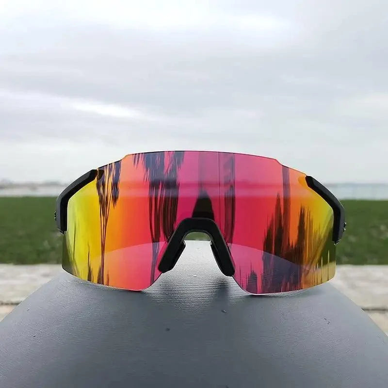 Stevvex unisex polarized sunglasses with rainbow mirrored lens, wraparound sport eyewear on Tampa Home & Garden Store