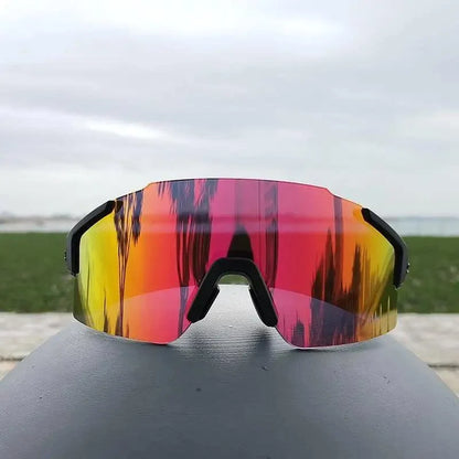 Stevvex unisex polarized sunglasses with rainbow mirrored lens, wraparound sport eyewear on Tampa Home & Garden Store
