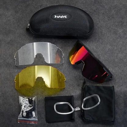 Stevvex unisex polarized sunglasses with red-mirrored lens and yellow/clear replacement lenses on Tampa Home & Garden Store
