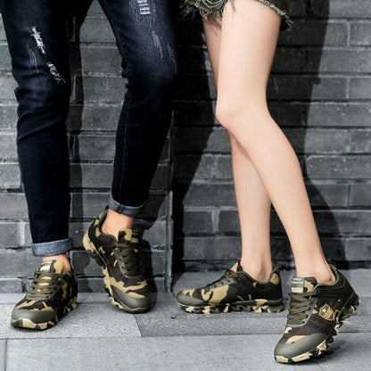 Unisex Running Sneakers camouflage green Stevvex athletic shoes with rugged outsole two pairs shown on Tampa Home & Garden Store