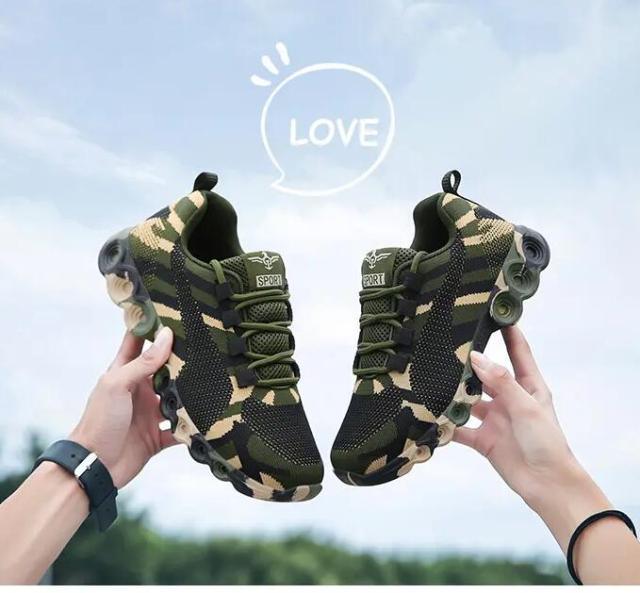Stevvex camouflage running sneakers pair, breathable lightweight athletic shoes in green camo on Tampa Home & Garden Store