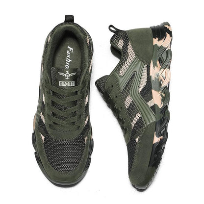 Stevvex athletic shoes camouflage green with breathable mesh upper and rugged outsole on Tampa Home & Garden Store