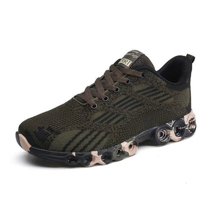 Stevvex unisex camouflage green running sneakers; lace-up, podded outsole on Tampa Home & Garden Store