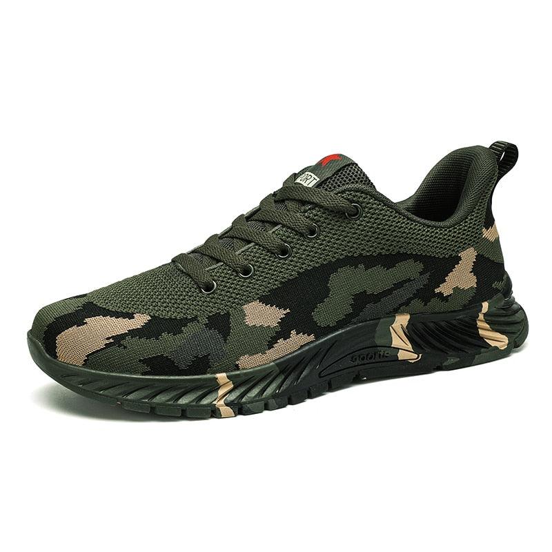 Stevvex camouflage athletic sneakers unisex olive green mesh upper with rugged black sole on Tampa Home & Garden Store