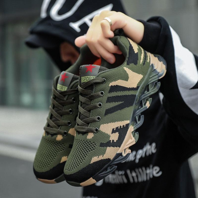 Stevvex camouflage green unisex running sneakers pair with breathable mesh upper on Tampa Home & Garden Store