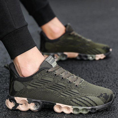 Unisex camouflage green running sneakers Stevvex breathable knit upper with cushioned sole on Tampa Home & Garden Store