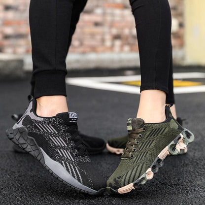 Stevvex unisex running sneakers camouflage green mesh upper with black accents and outsole on Tampa Home & Garden Store
