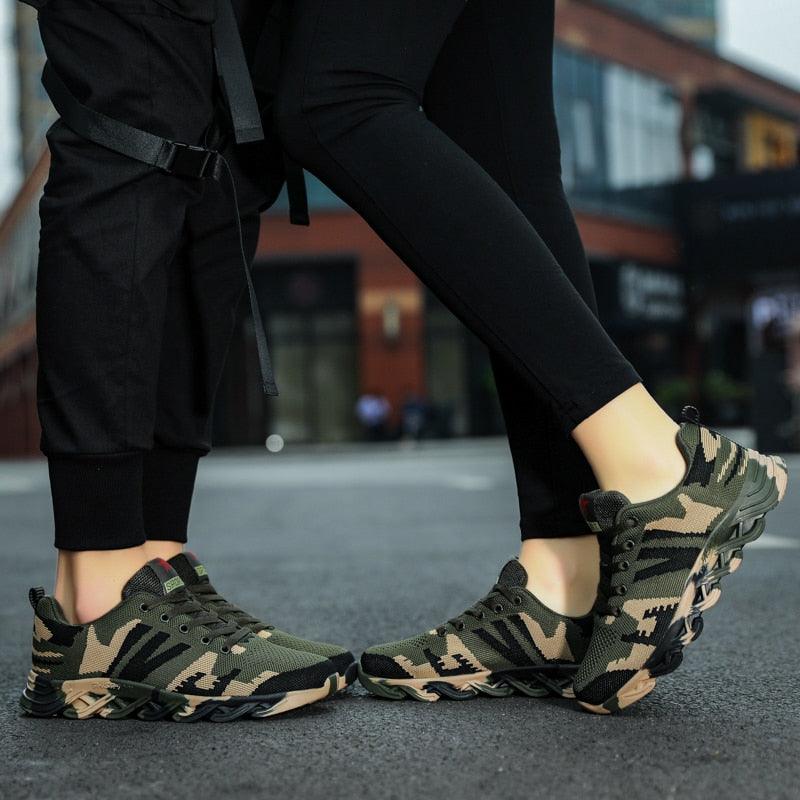 Unisex Stevvex camouflage green running sneakers, lightweight breathable camo athletic shoes on Tampa Home & Garden Store