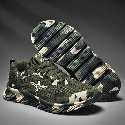 Unisex running sneakers camouflage green Stevvex, lightweight athletic shoes, pair on Tampa Home & Garden Store