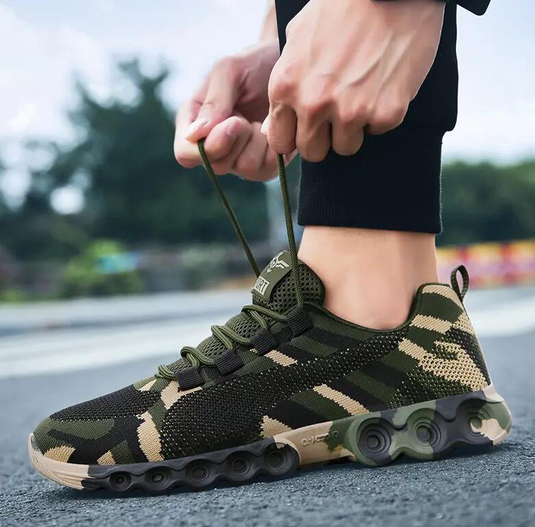 Stevvex camouflage green running sneakers, breathable knit upper athletic shoes with sole on Tampa Home & Garden Store