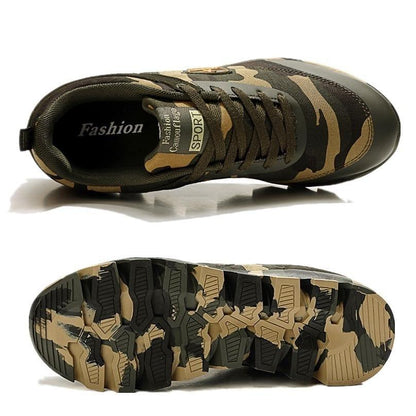 Stevvex camouflage athletic sneakers in green/brown with rugged outsole for running on Tampa Home & Garden Store