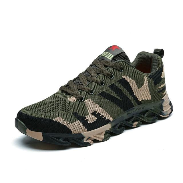 Stevvex camouflage green running sneakers, breathable knit upper, lightweight outdoor shoes on Tampa Home & Garden Store