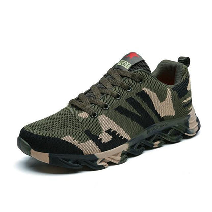 Stevvex camouflage green running sneakers, breathable knit upper, lightweight outdoor shoes on Tampa Home & Garden Store