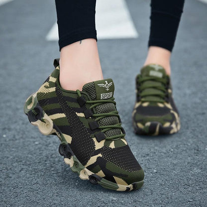 Unisex camouflage green running sneakers, Stevvex athletic shoes with breathable mesh on Tampa Home & Garden Store
