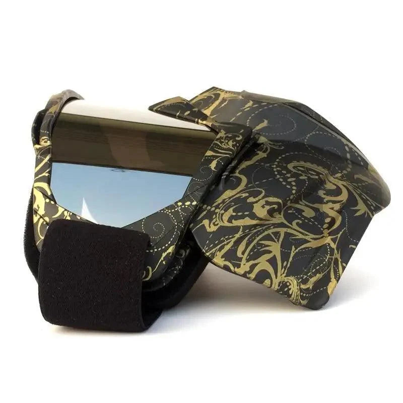 Stevvex unisex snowboard goggles with detachable mask, gold swirl camo and mirrored lens on Tampa Home & Garden Store