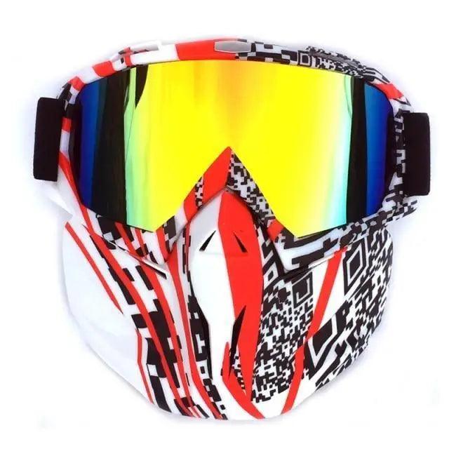 Stevvex unisex snowboard goggles with detachable mask, white-red graphic and golden lens on Tampa Home & Garden Store