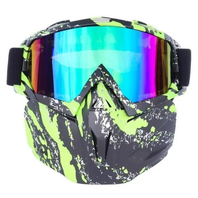 Stevvex unisex snowboard goggles with detachable mask neon green camo frame and mirrored lens on Tampa Home & Garden Store