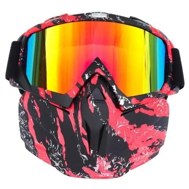 Stevvex unisex snowboard goggles with detachable mask, red camo frame and mirrored rainbow lens on Tampa Home & Garden Store