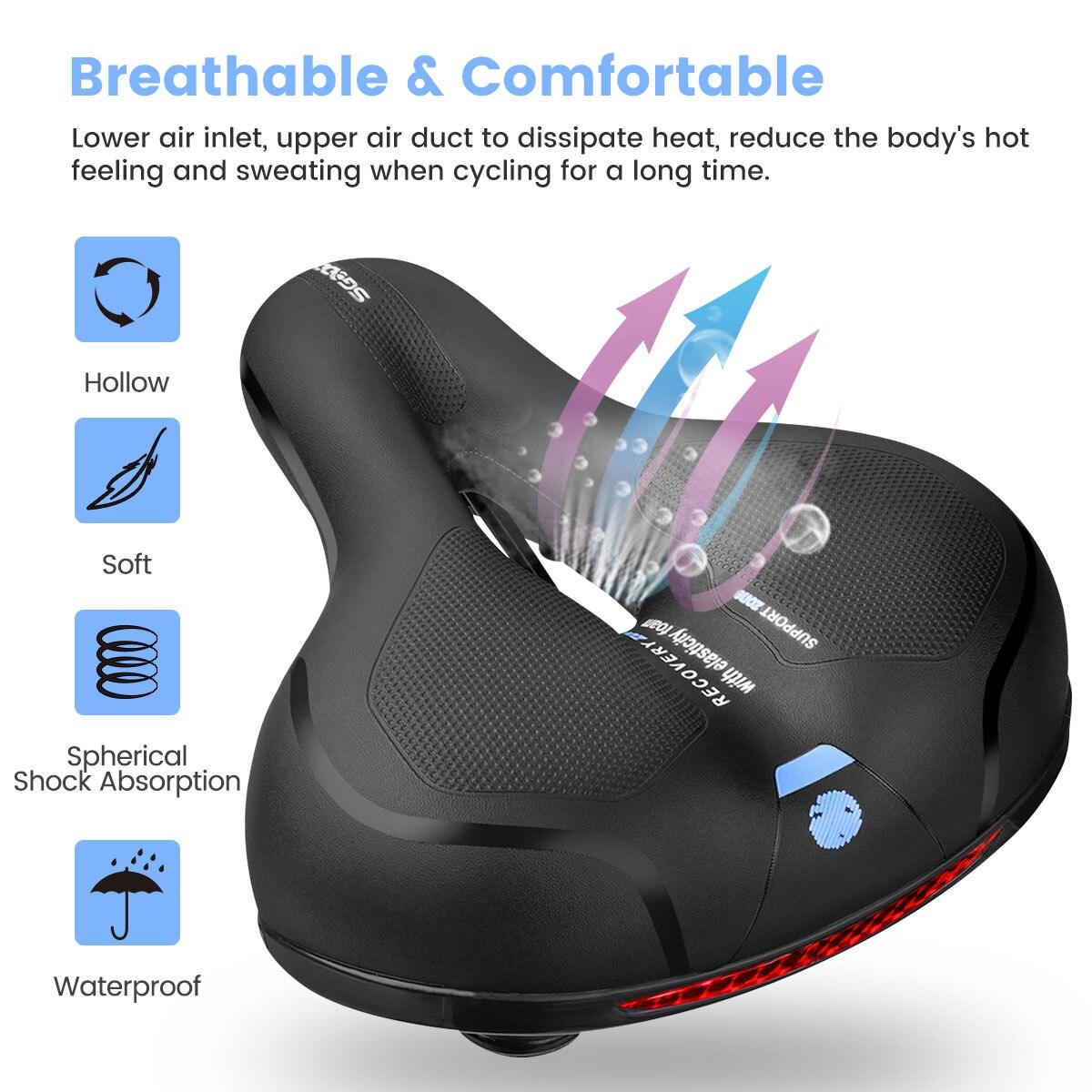Stevvex unisex bike saddle, black rubber cushion with memory foam, dual shock absorption wide on Tampa Home & Garden Store