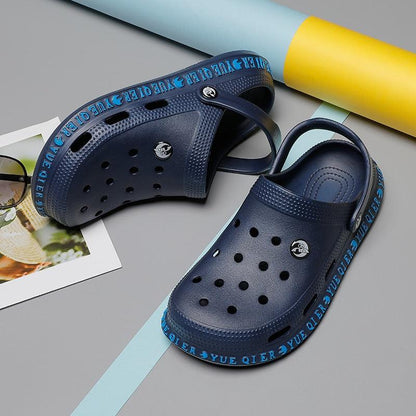 Stevvex unisex navy blue sandals pair with holes, lightweight water clogs on Tampa Home & Garden Store