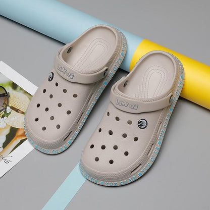 Stevvex unisex beige breathable slip-on sandals with perforated uppers on Tampa Home & Garden Store