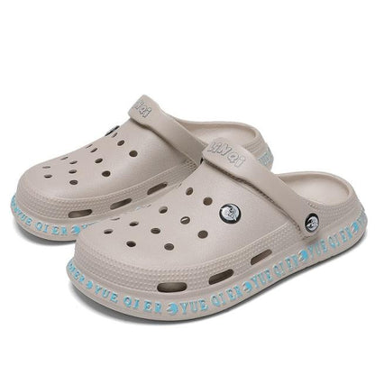 Stevvex unisex summer sandals beige breathable perforated clogs with blue accented sole on Tampa Home & Garden Store