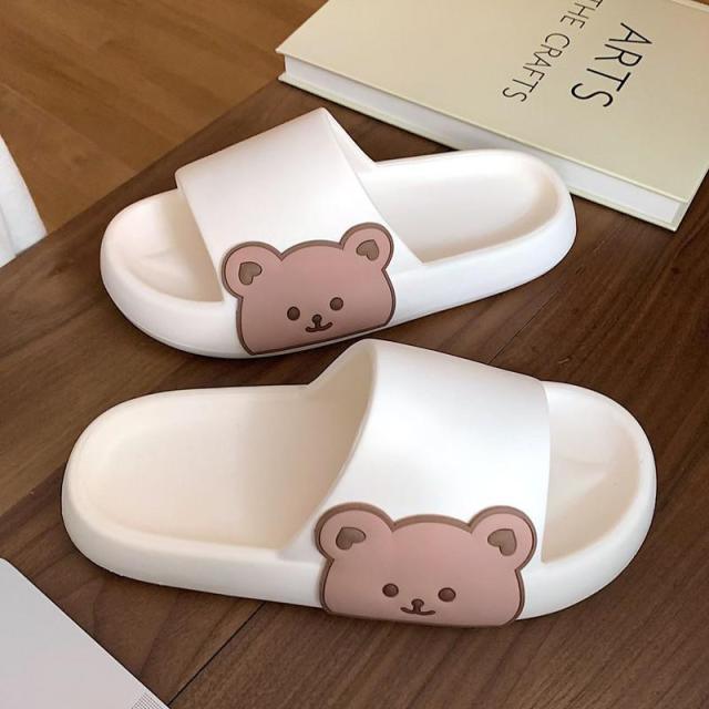 Stevvex unisex thick sole beach sandals pair, white with brown bear face strap on Tampa Home & Garden Store