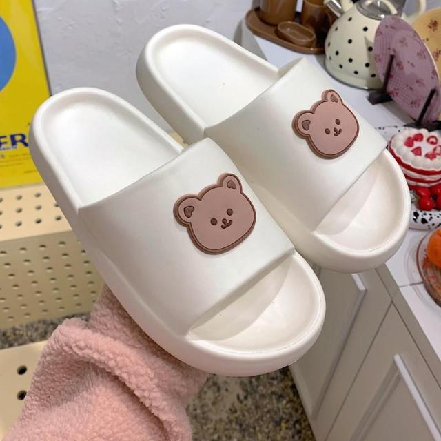 Stevvex unisex white thick-sole slides pair with bear emblem, sandals for beach and pool on Tampa Home & Garden Store