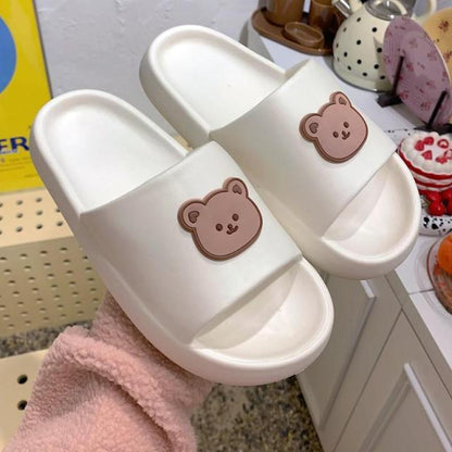 Stevvex unisex white thick-sole slides pair with bear emblem, sandals for beach and pool on Tampa Home & Garden Store