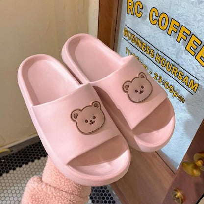 Unisex pink thick-sole beach and pool slides by Stevvex with bear-face strap (pair) on Tampa Home & Garden Store