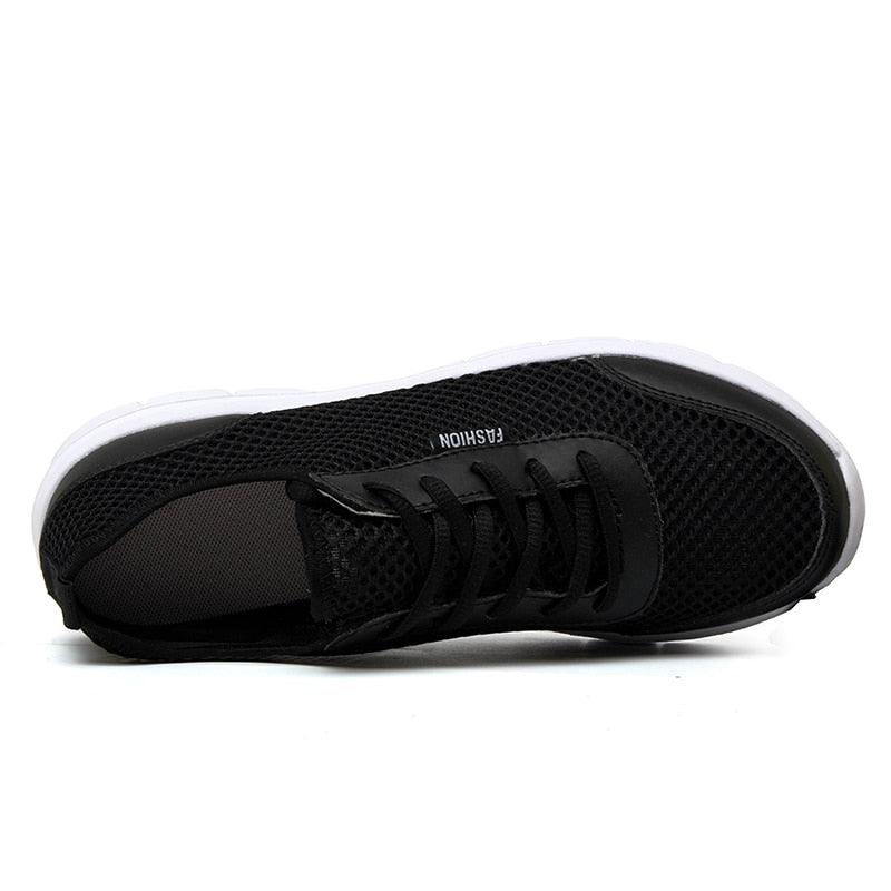 Unisex black mesh sneakers with lace-up closure, breathable lightweight casual walking shoes on Tampa Home & Garden Store