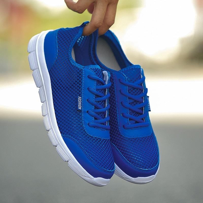 Stevvex blue mesh sneakers, breathable lace-up casual walking shoes for unisex wear on Tampa Home & Garden Store