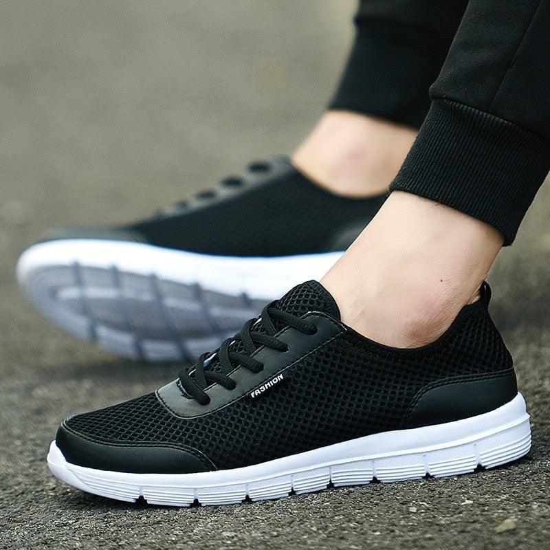Stevvex unisex mesh sneakers black with white sole, lace-up casual walking shoes on Tampa Home & Garden Store