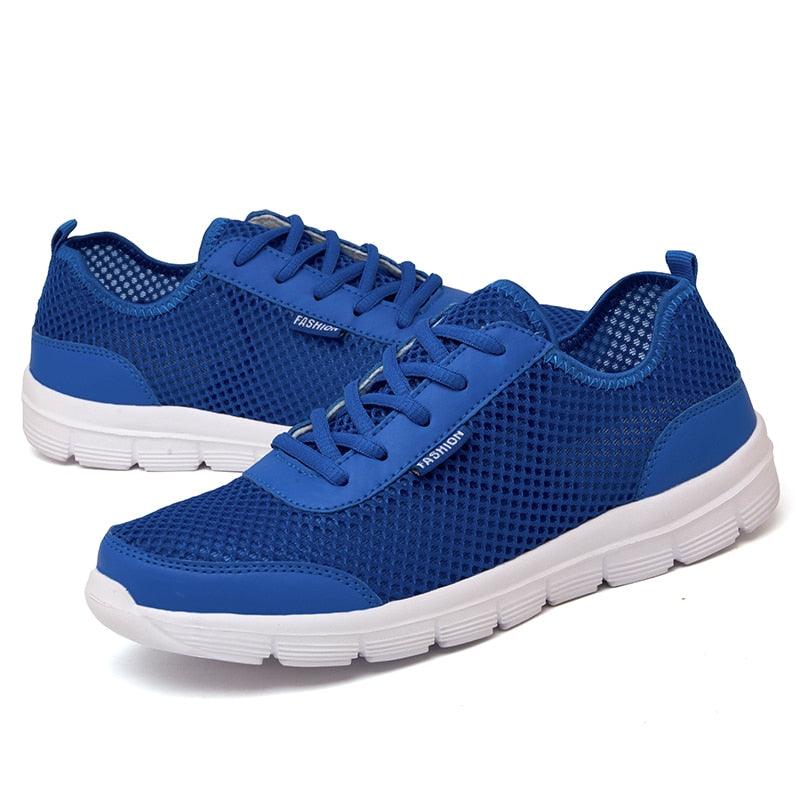 Stevvex unisex blue mesh sneakers pair with breathable upper and white sole on Tampa Home & Garden Store