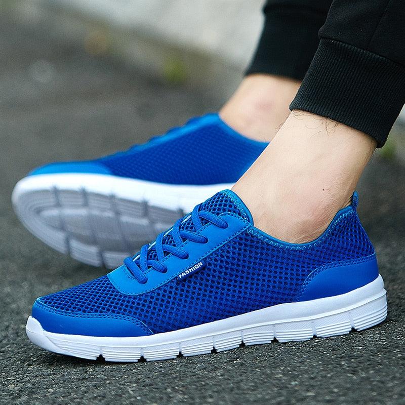 Stevvex blue mesh lace-up sneakers with breathable upper and white sole for casual walking on Tampa Home & Garden Store