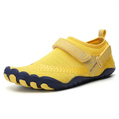 Stevvex yellow unisex water shoes with velcro strap and navy non-slip sole for beach and water on Tampa Home & Garden Store