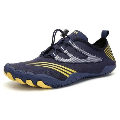 Unisex water athletic sneaker Stevvex with navy mesh and yellow accents non slip sole on Tampa Home & Garden Store