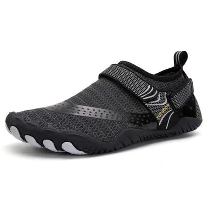 Stevvex unisex athletic water shoe, black/gray mesh, slip-on with strap, non-slip sole on Tampa Home & Garden Store